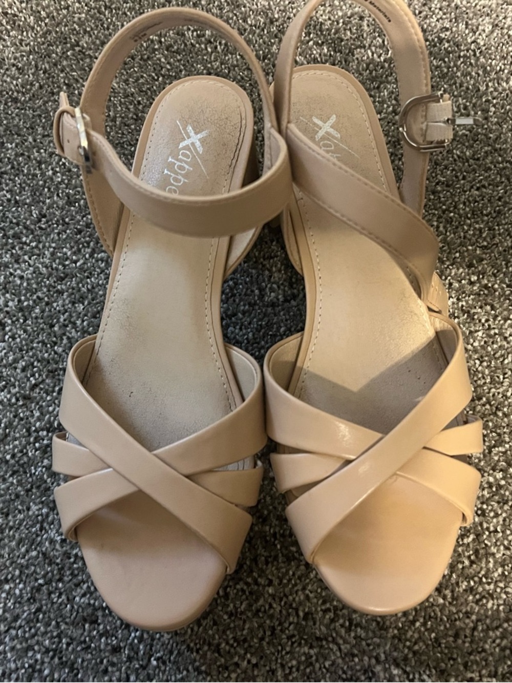 Xappeal Beige Crisscross Slingback Heels - Picture 2 of 3